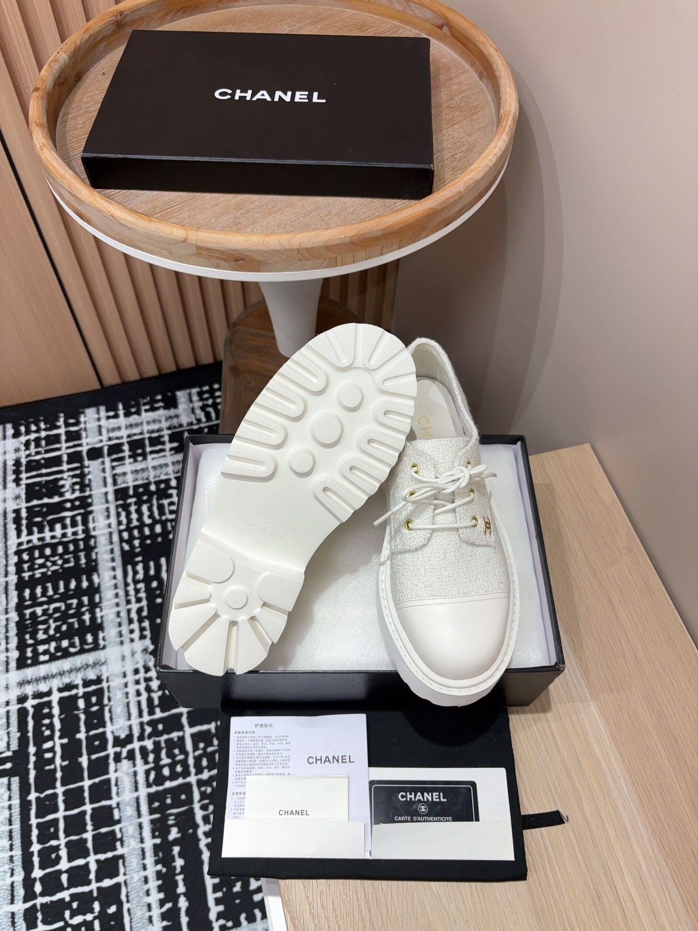 CC OXFORD SHOES IN WHITE TWEED AND CALFSKIN - 35