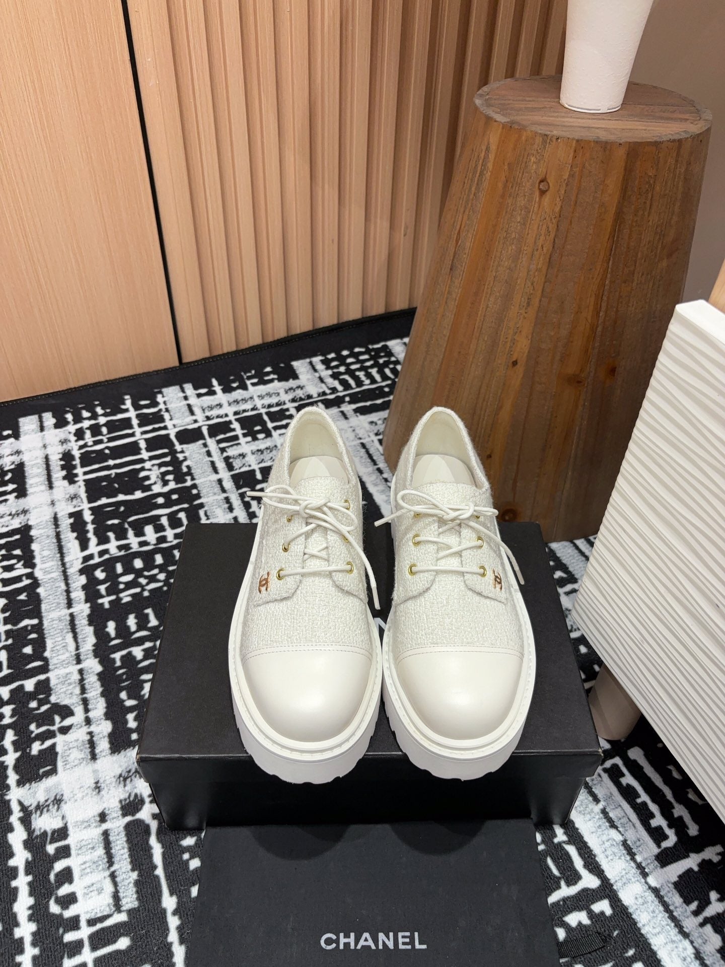 CC OXFORD SHOES IN WHITE TWEED AND CALFSKIN - 35