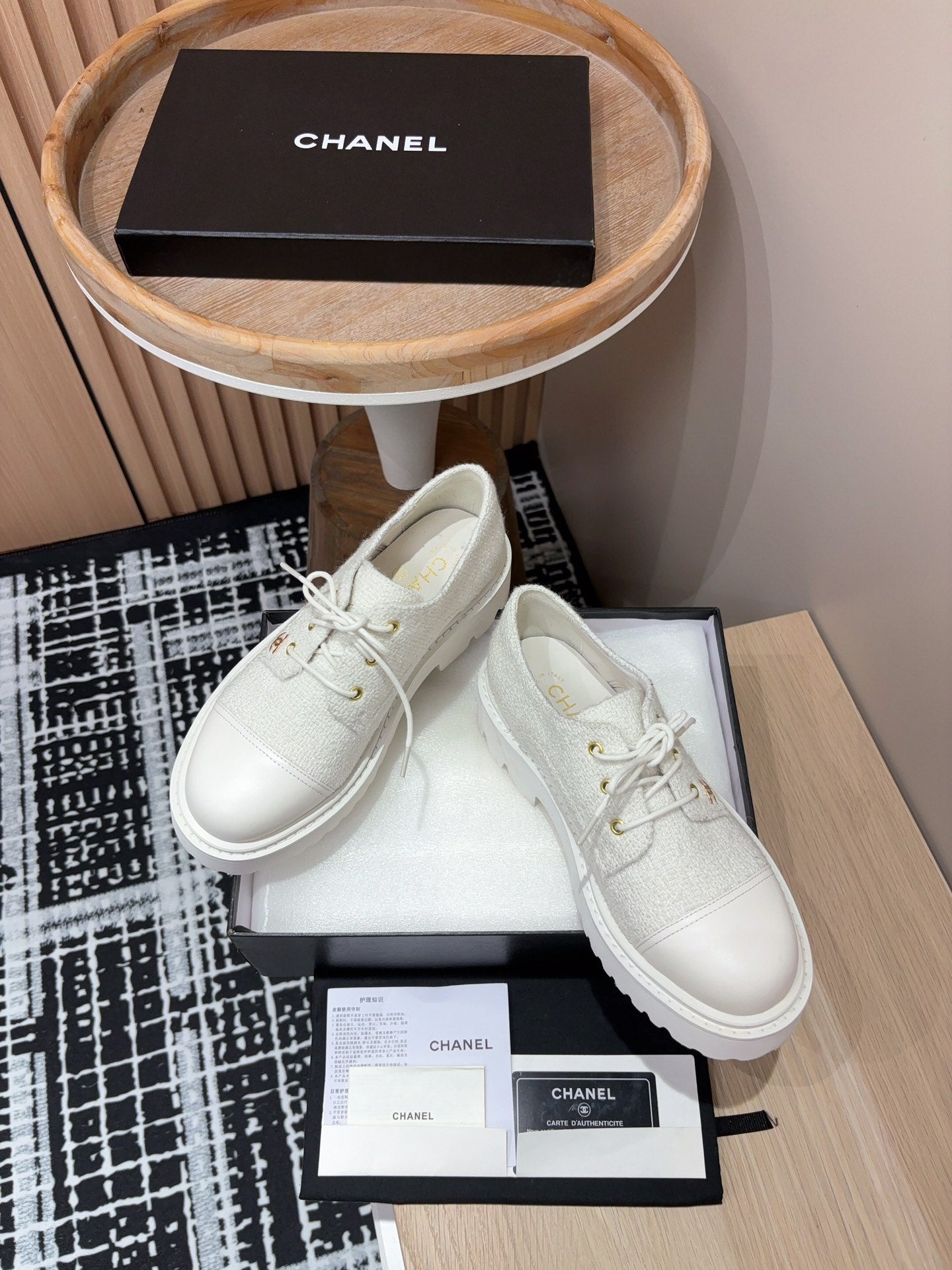 CC OXFORD SHOES IN WHITE TWEED AND CALFSKIN - 35