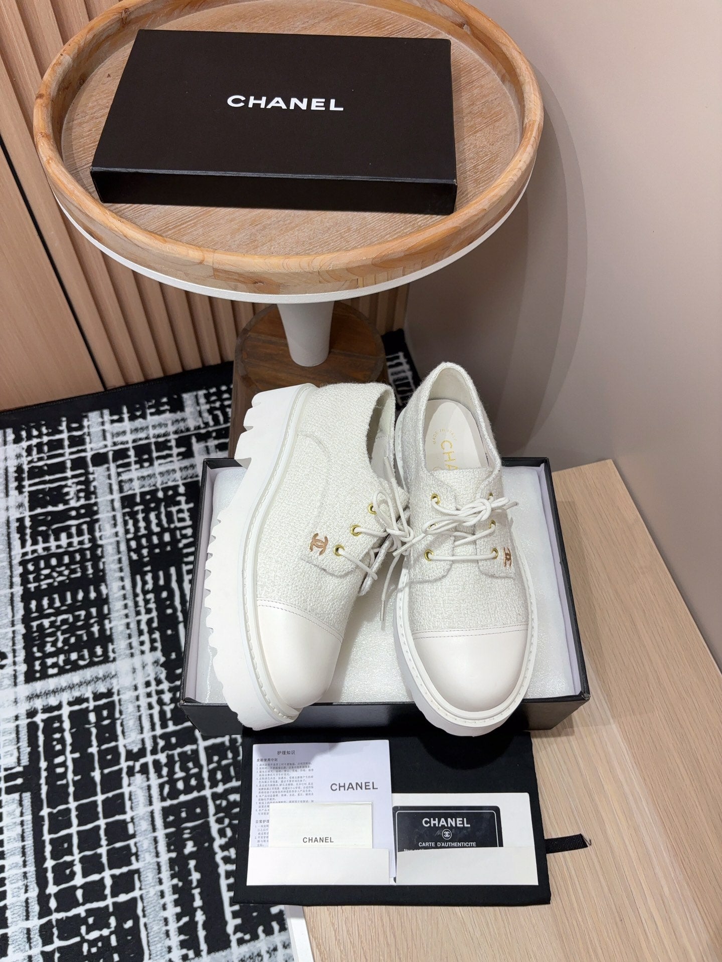 CC OXFORD SHOES IN WHITE TWEED AND CALFSKIN - 35