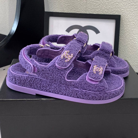 CC DAD SANDAL PLUM PURPLE LAMB FUR - 35