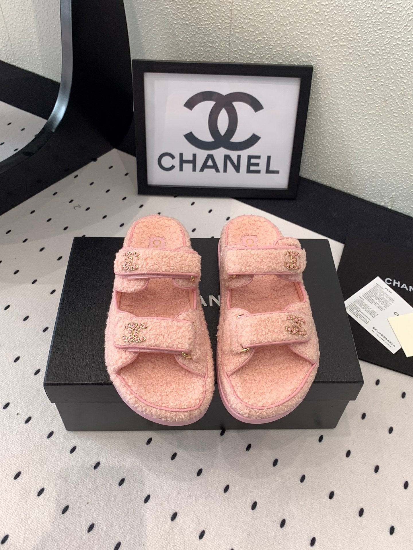 CC DAD SANDAL MULE IN ROSE PINK LAMB FUR - 35