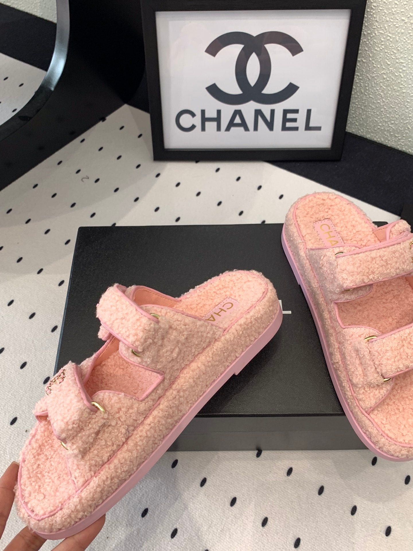 CC DAD SANDAL MULE IN ROSE PINK LAMB FUR - 35