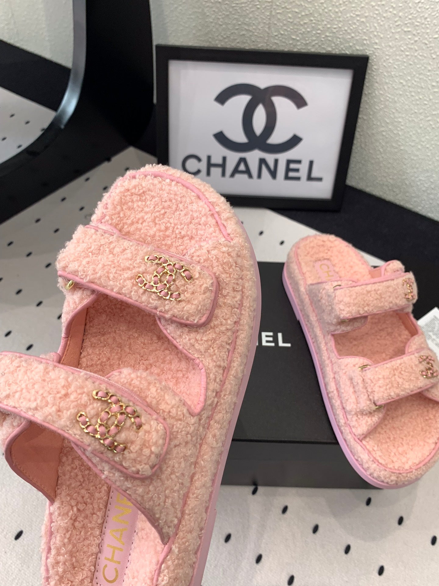 CC DAD SANDAL MULE IN ROSE PINK LAMB FUR - 35