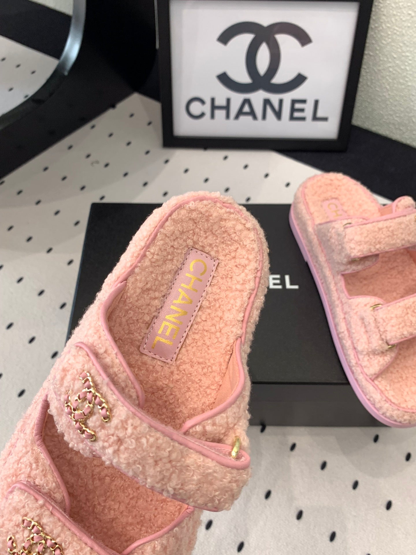 CC DAD SANDAL MULE IN ROSE PINK LAMB FUR - 35