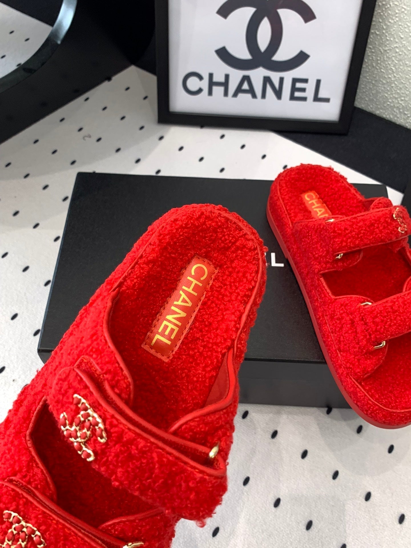 CC DAD SANDAL MULE IN CRIMSON RED LAMB FUR - 35