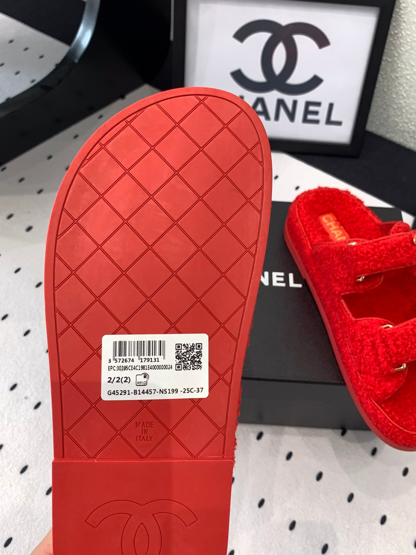 CC DAD SANDAL MULE IN CRIMSON RED LAMB FUR - 35