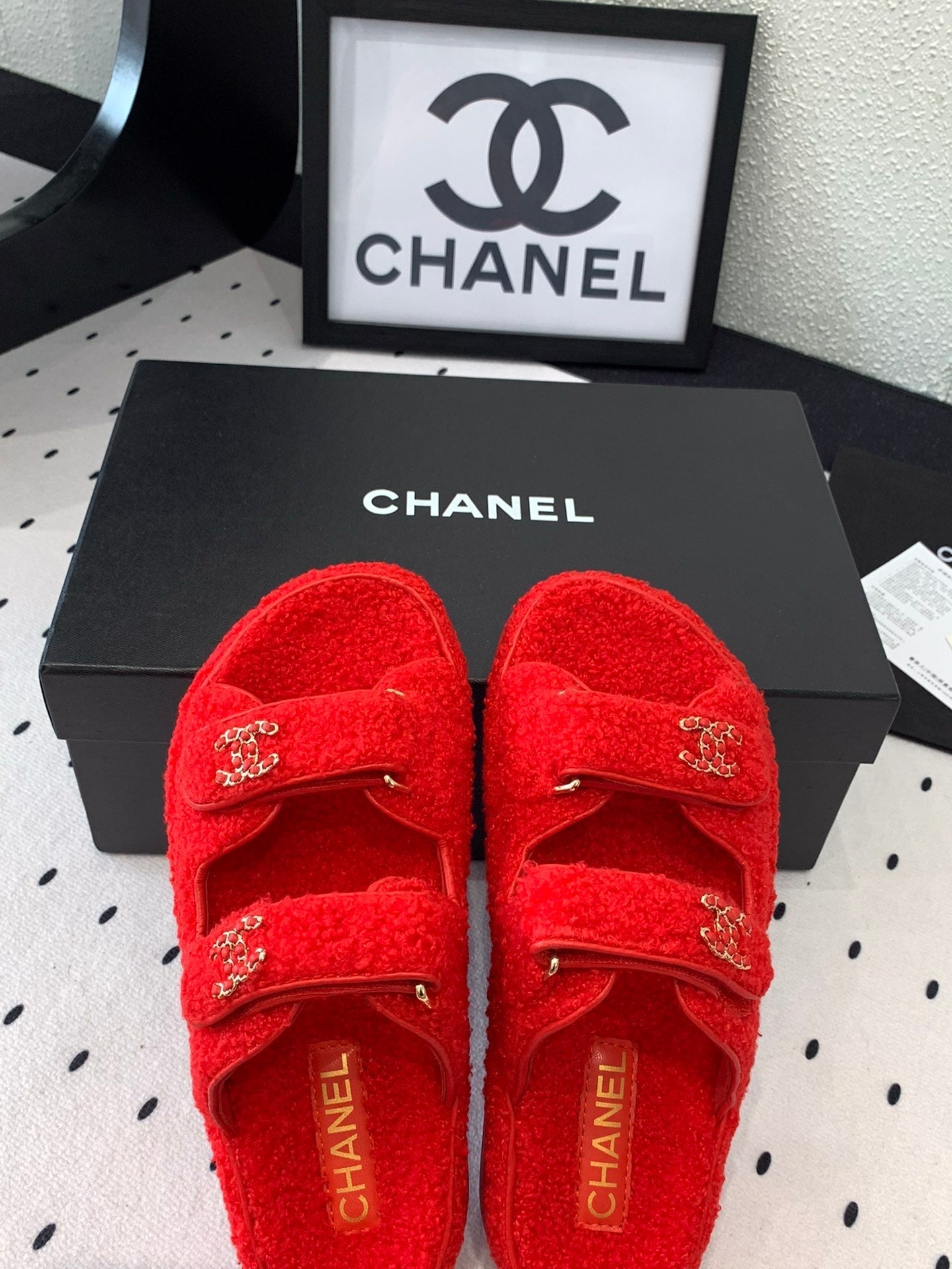 CC DAD SANDAL MULE IN CRIMSON RED LAMB FUR - 35
