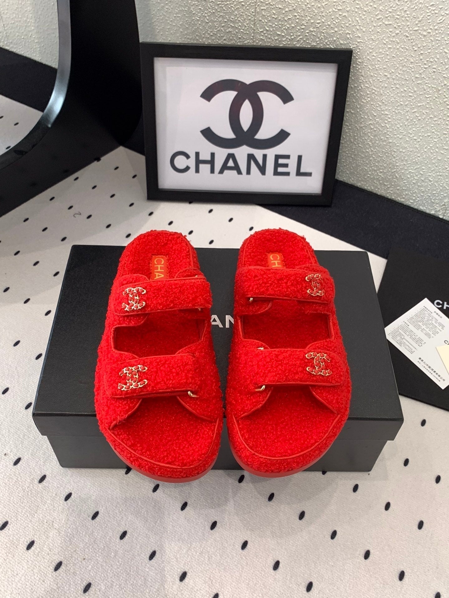 CC DAD SANDAL MULE IN CRIMSON RED LAMB FUR - 35