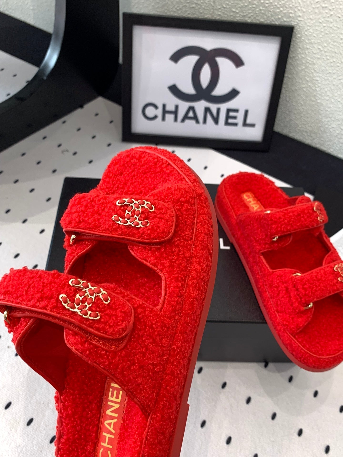 CC DAD SANDAL MULE IN CRIMSON RED LAMB FUR - 35