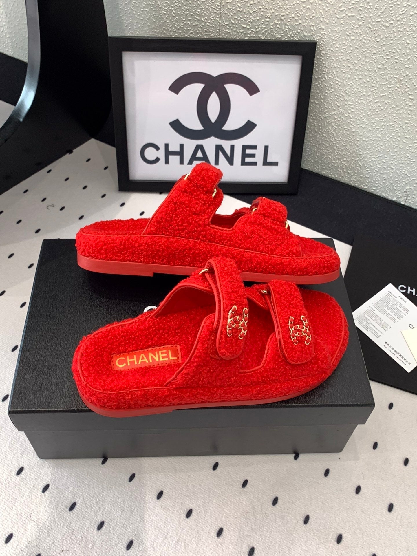 CC DAD SANDAL MULE IN CRIMSON RED LAMB FUR - 35