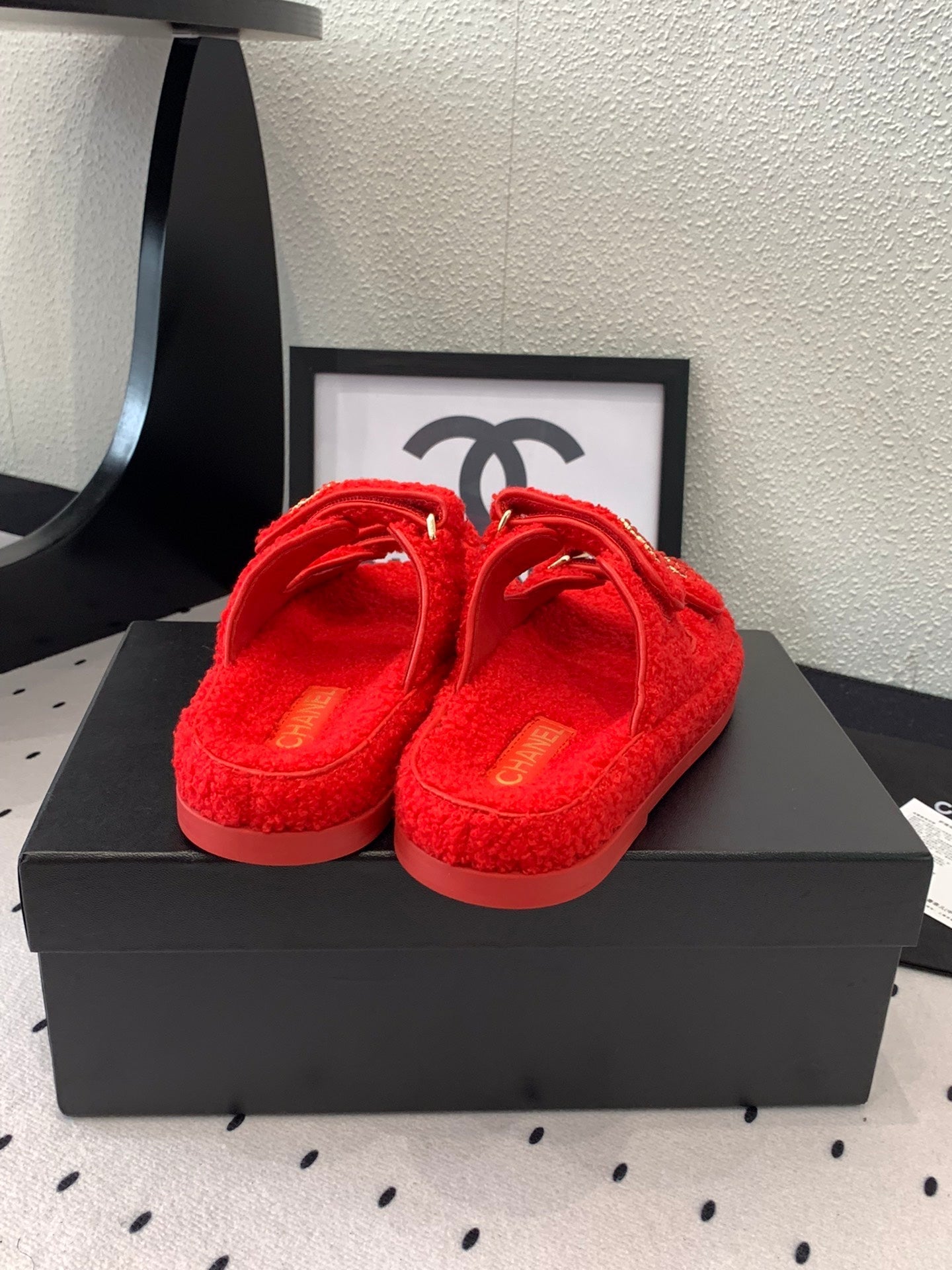 CC DAD SANDAL MULE IN CRIMSON RED LAMB FUR - 35