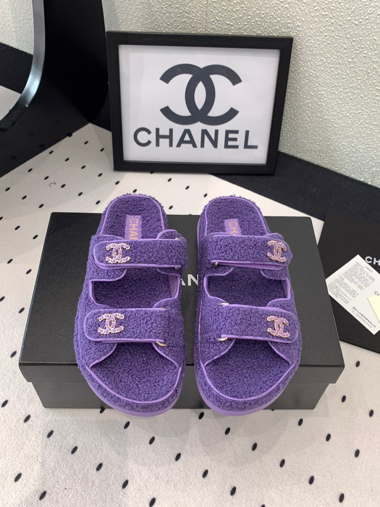 CC DAD SANDAL MULE IN PLUM PURPLE LAMB FUR - 35