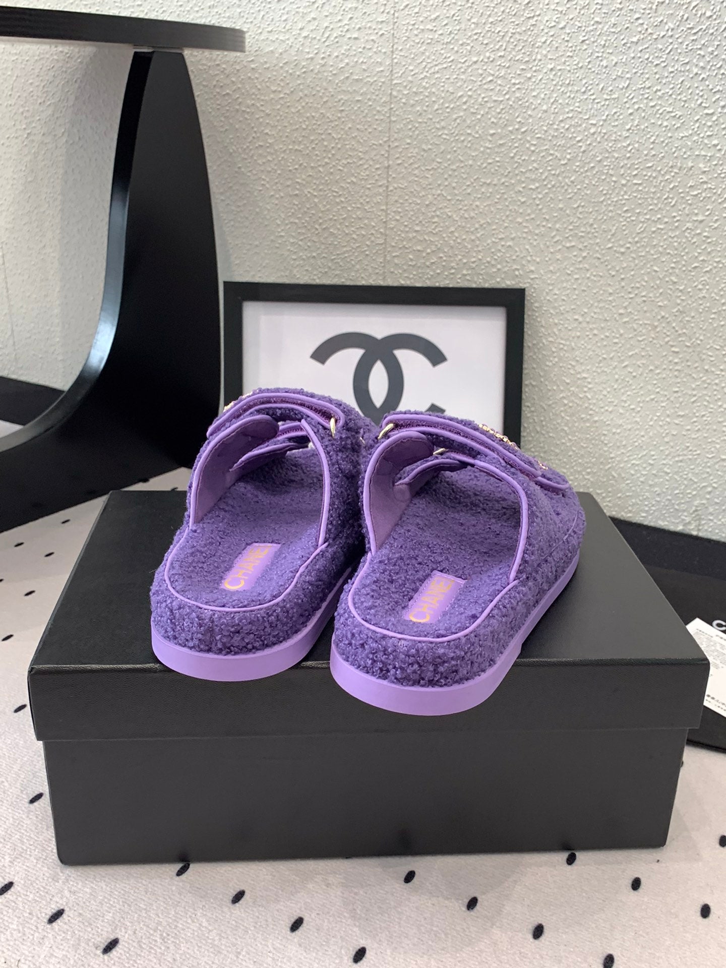 CC DAD SANDAL MULE IN PLUM PURPLE LAMB FUR - 35