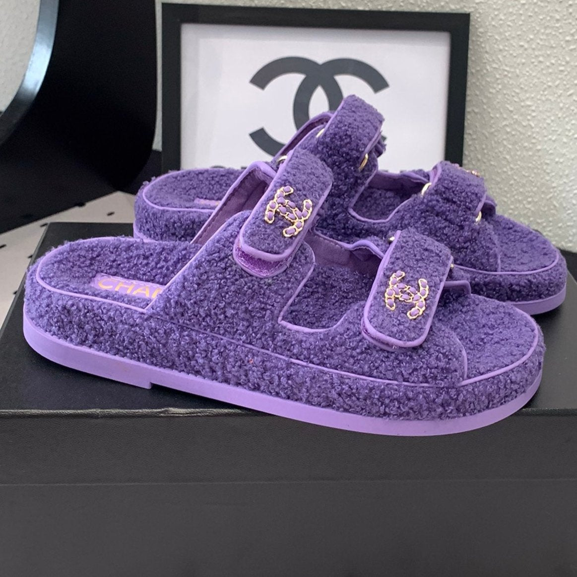 CC DAD SANDAL MULE IN PLUM PURPLE LAMB FUR - 35
