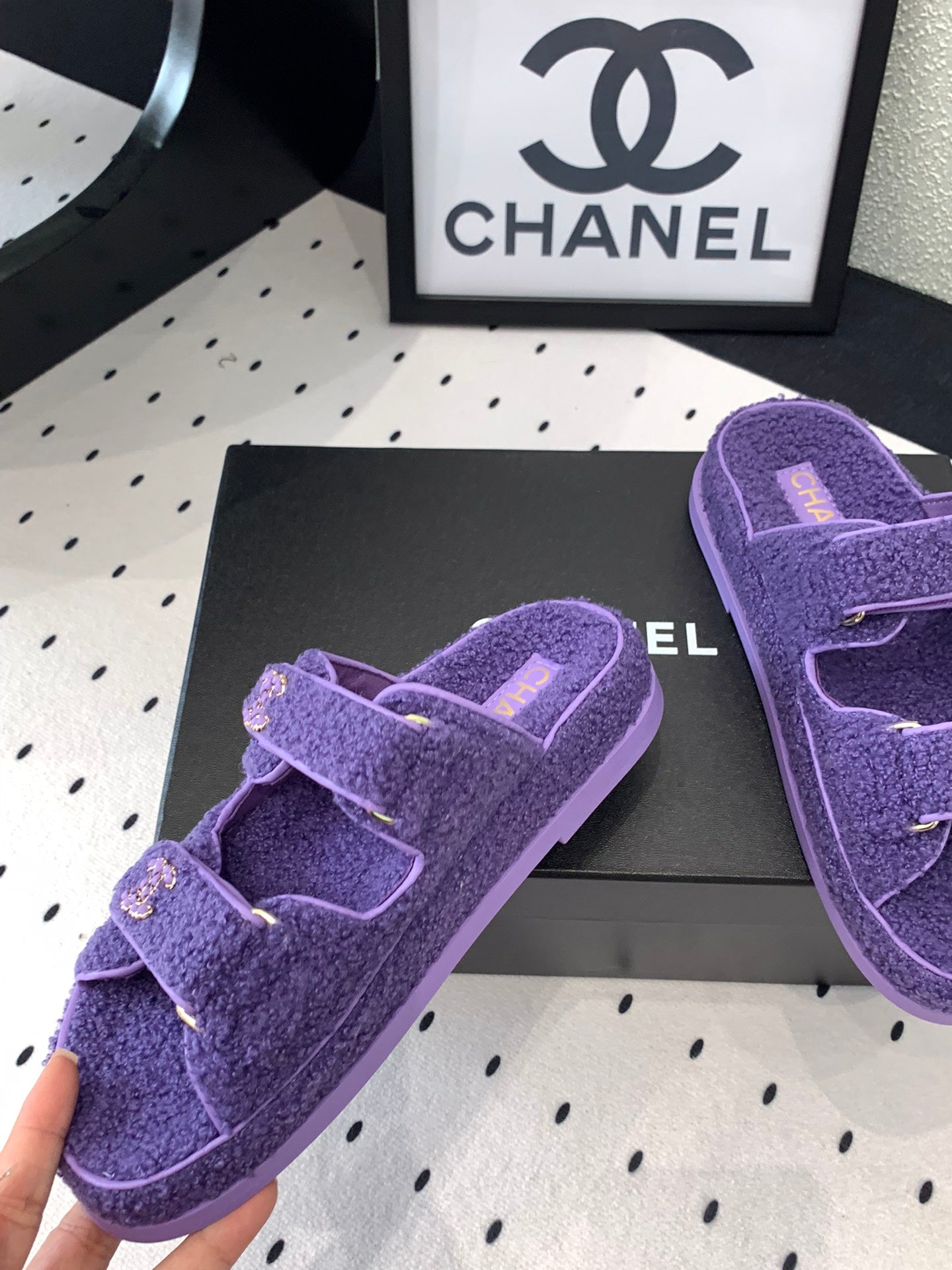 CC DAD SANDAL MULE IN PLUM PURPLE LAMB FUR - 35