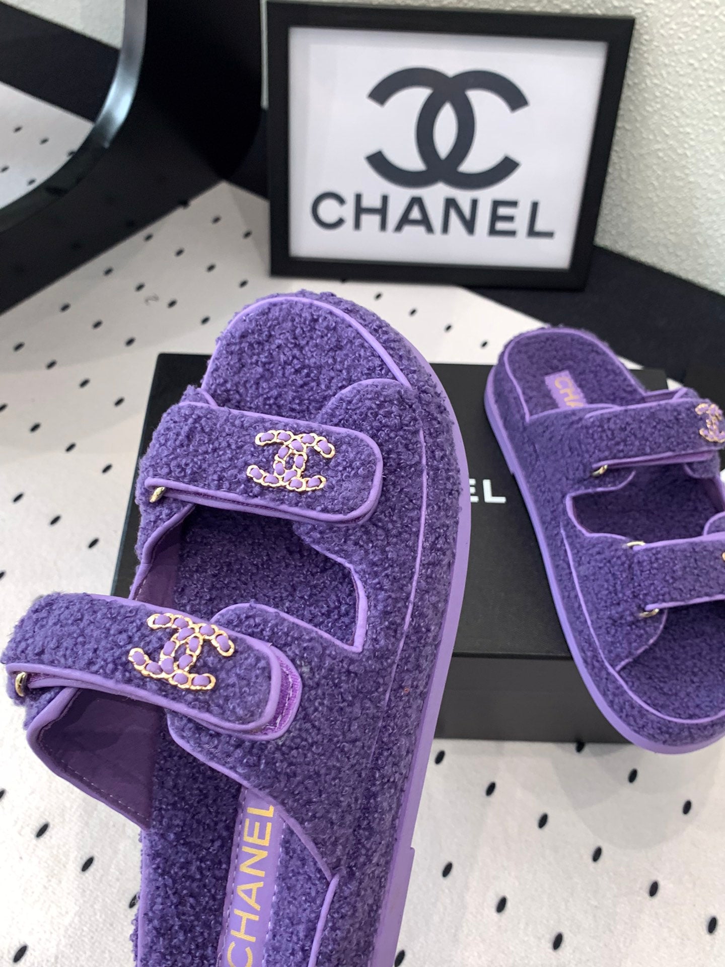 CC DAD SANDAL MULE IN PLUM PURPLE LAMB FUR - 35