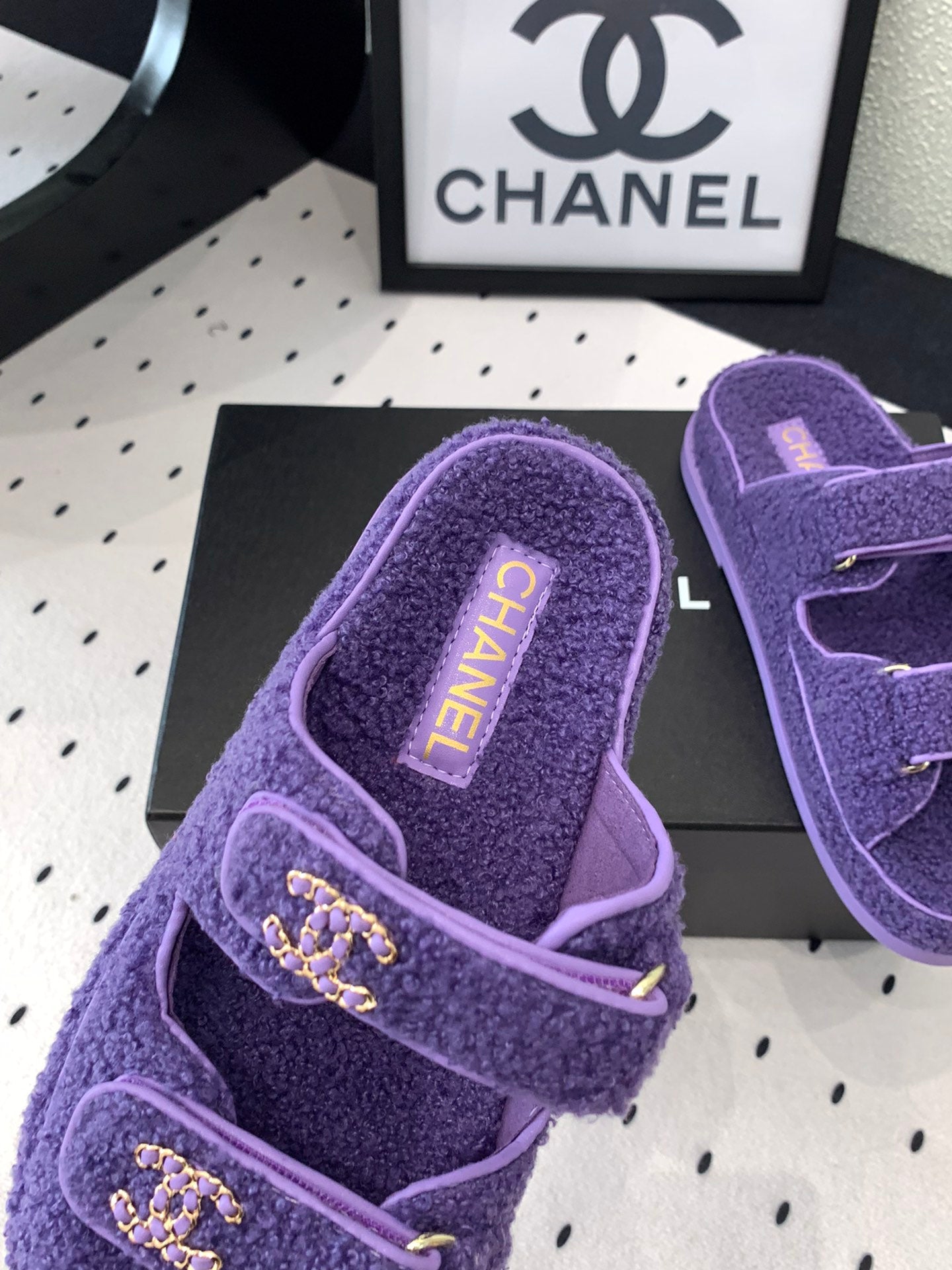 CC DAD SANDAL MULE IN PLUM PURPLE LAMB FUR - 35