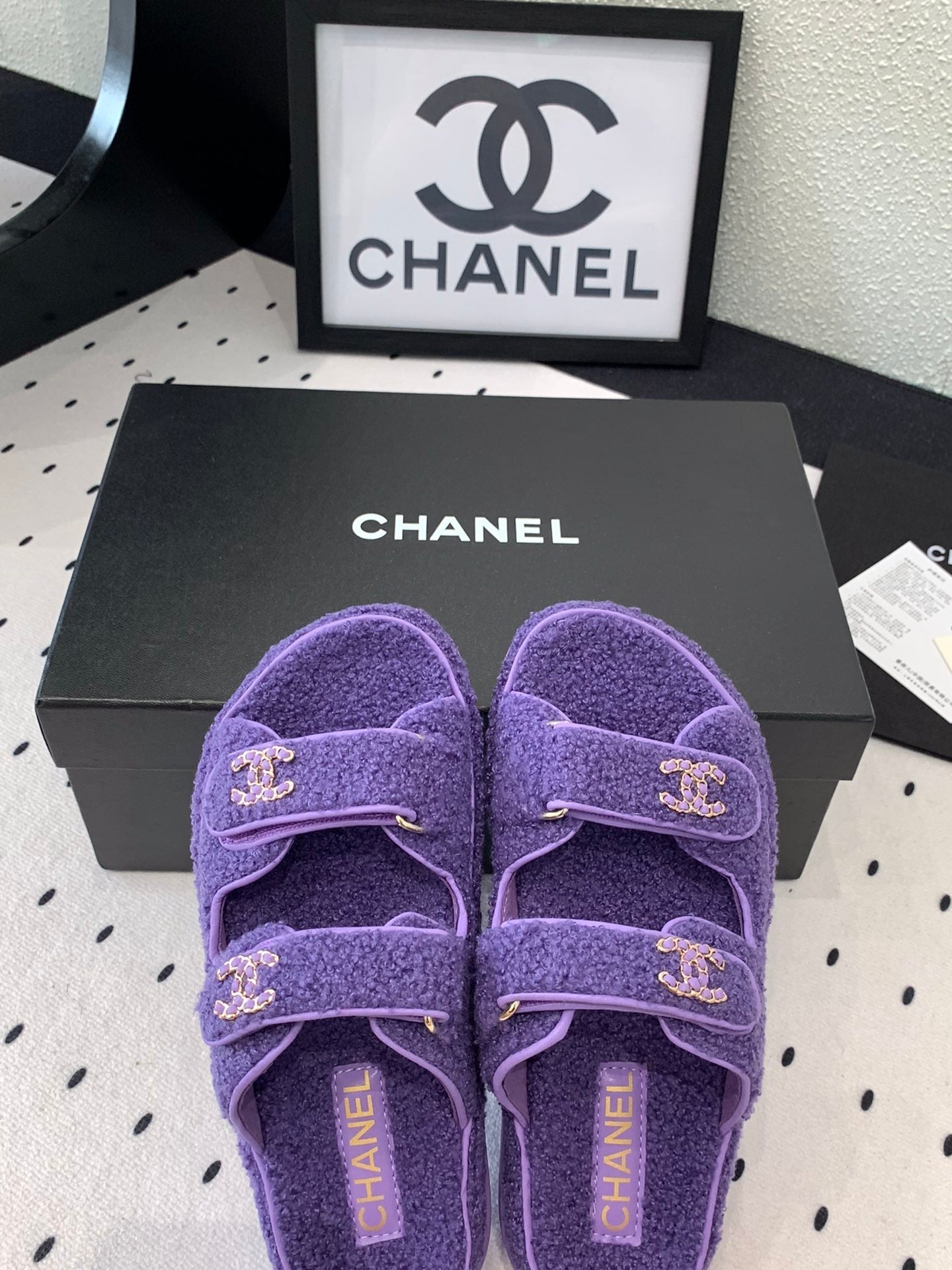 CC DAD SANDAL MULE IN PLUM PURPLE LAMB FUR - 35