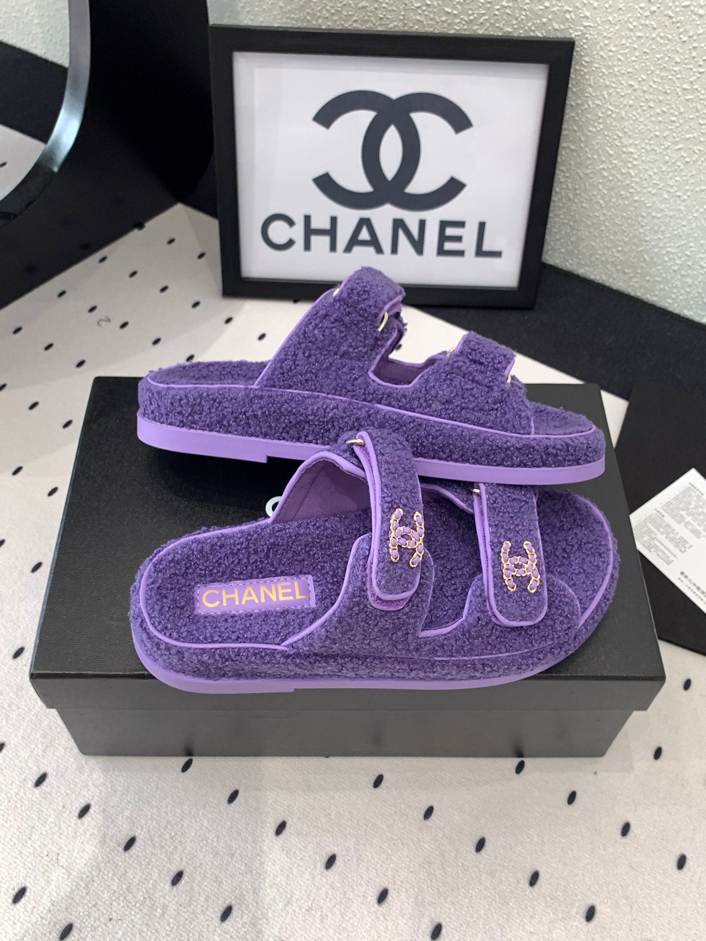 CC DAD SANDAL MULE IN PLUM PURPLE LAMB FUR - 35