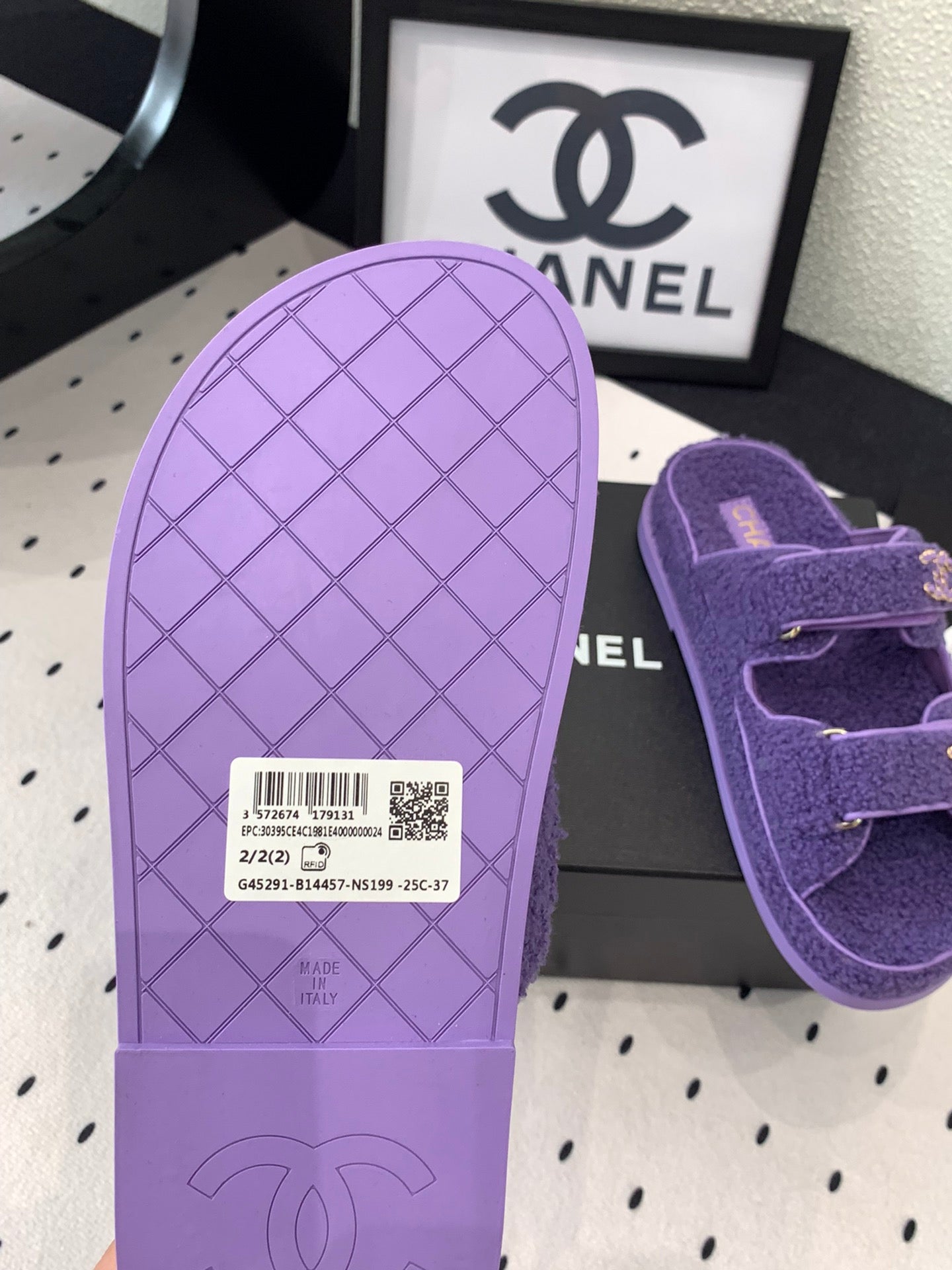 CC DAD SANDAL MULE IN PLUM PURPLE LAMB FUR - 35