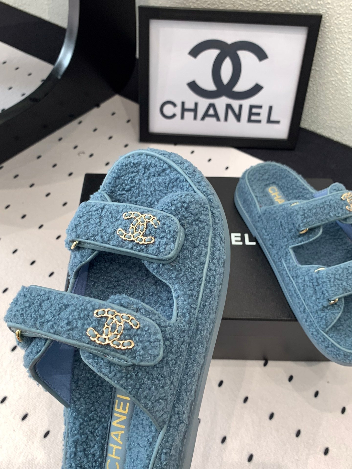 CC DAD SANDAL MULE IN AEGEAN BLUE LAMB FUR - 35