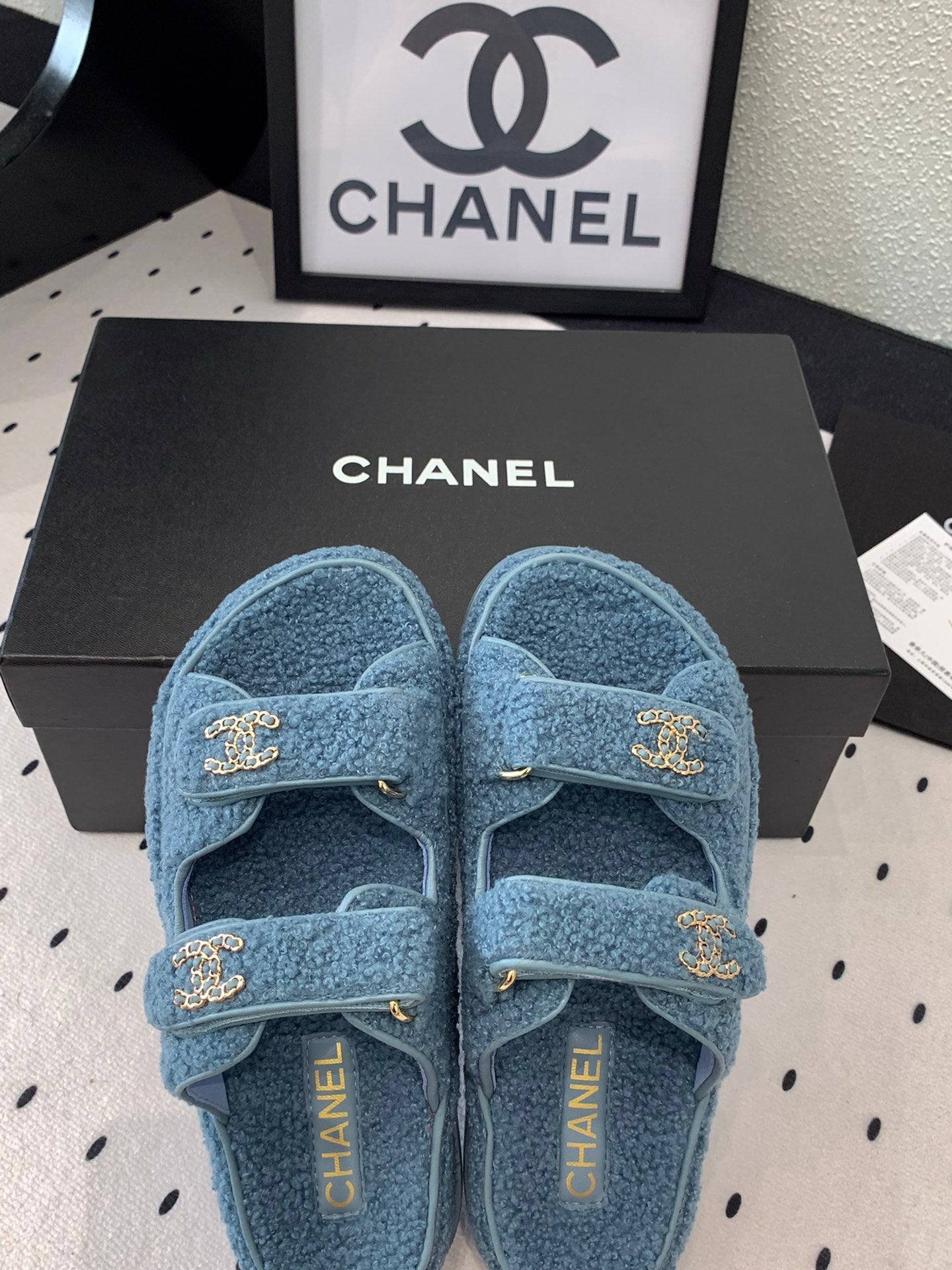 CC DAD SANDAL MULE IN AEGEAN BLUE LAMB FUR - 35