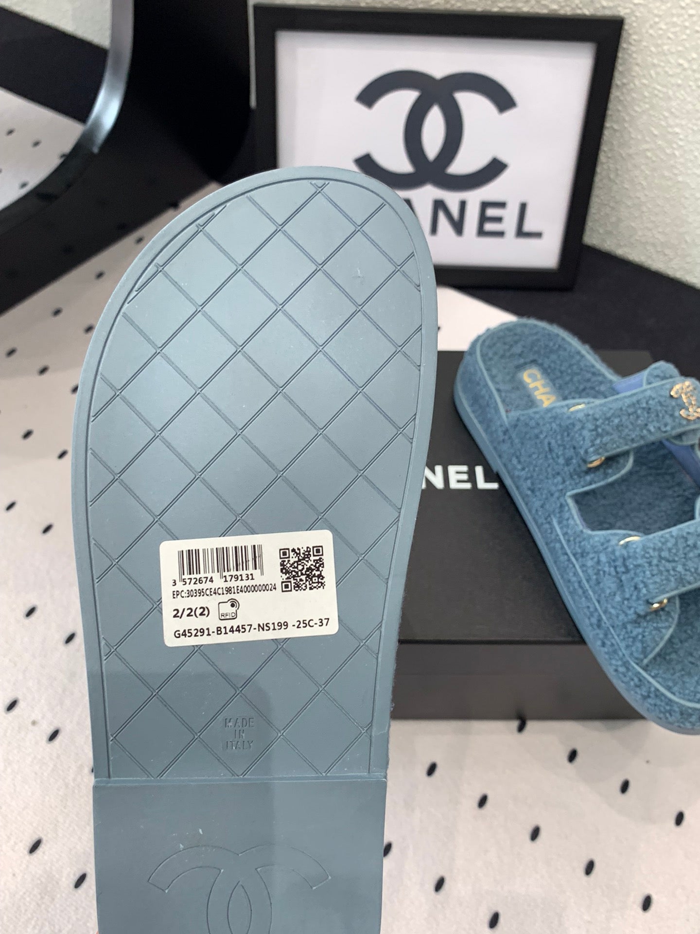 CC DAD SANDAL MULE IN AEGEAN BLUE LAMB FUR - 35