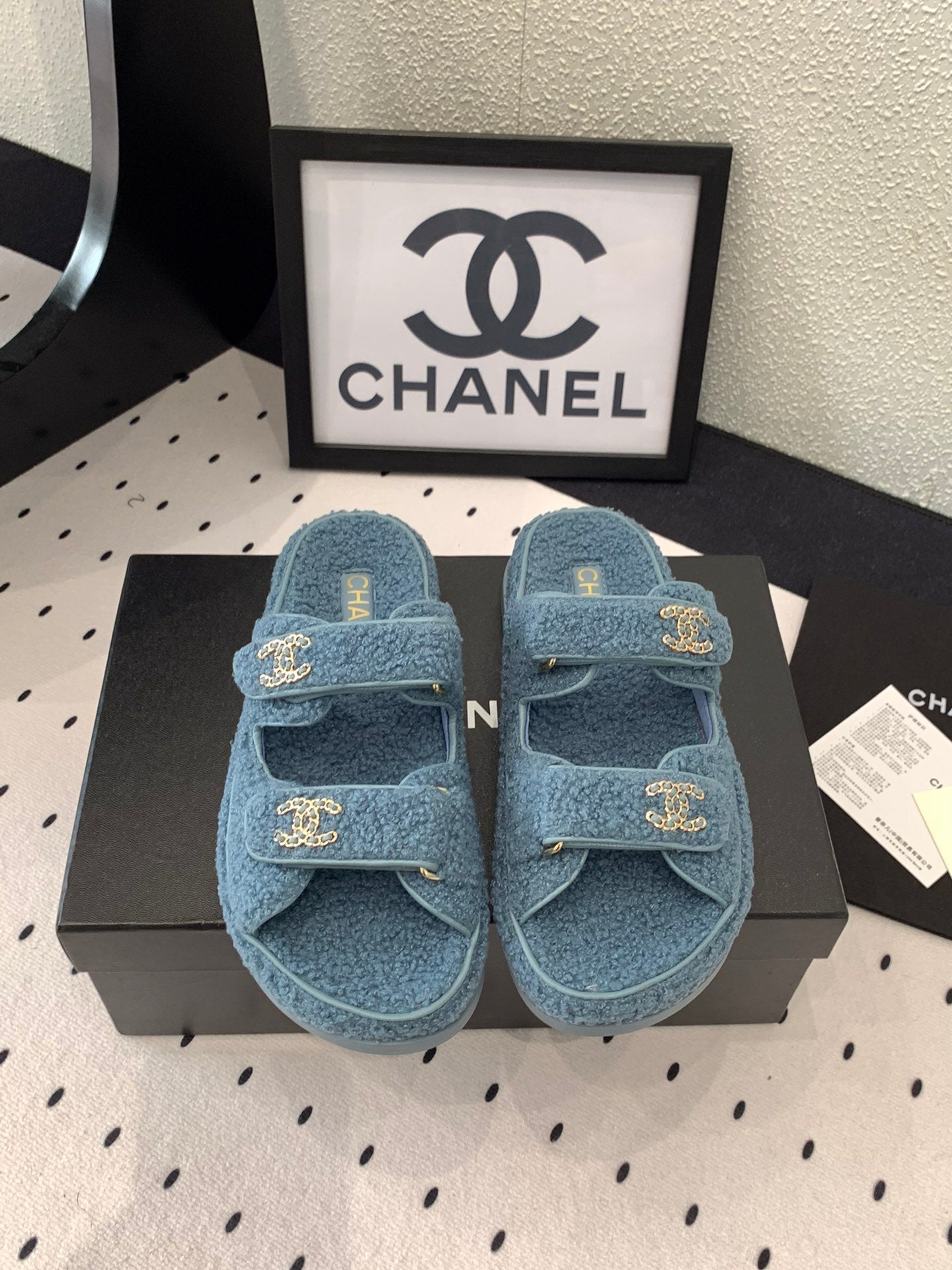 CC DAD SANDAL MULE IN AEGEAN BLUE LAMB FUR - 35