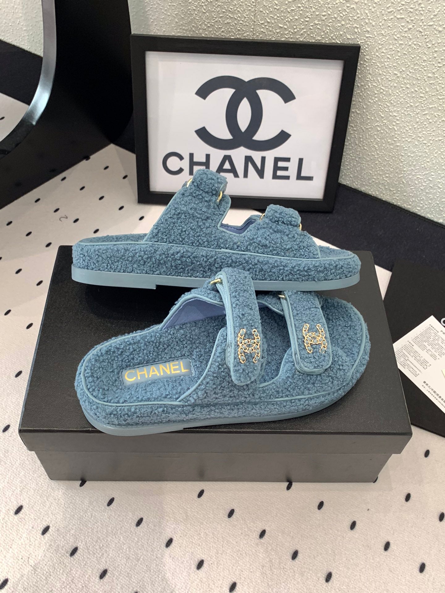 CC DAD SANDAL MULE IN AEGEAN BLUE LAMB FUR - 35