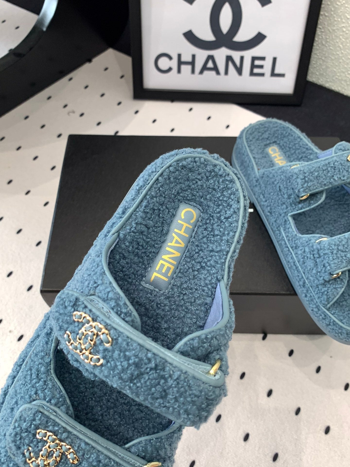CC DAD SANDAL MULE IN AEGEAN BLUE LAMB FUR - 35