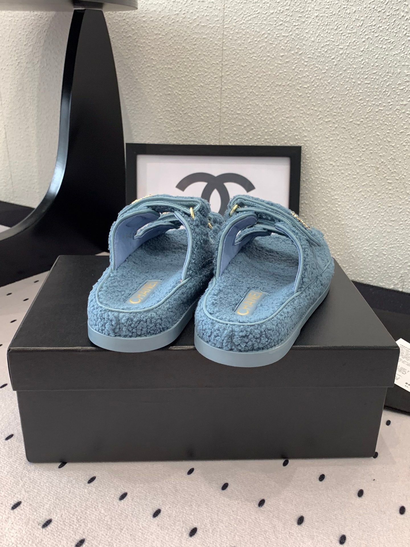 CC DAD SANDAL MULE IN AEGEAN BLUE LAMB FUR - 35