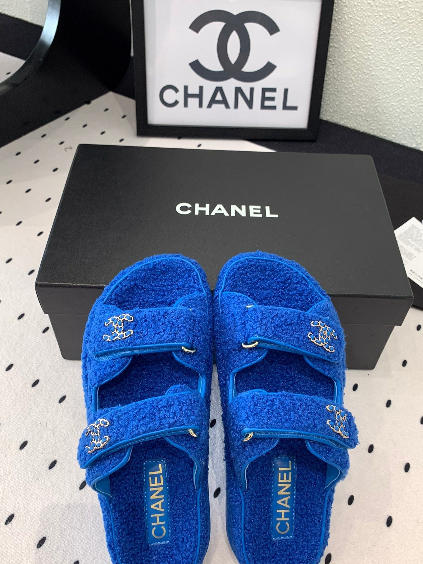 CC DAD SANDAL MULE IN AZURE BLUE LAMB FUR - 35