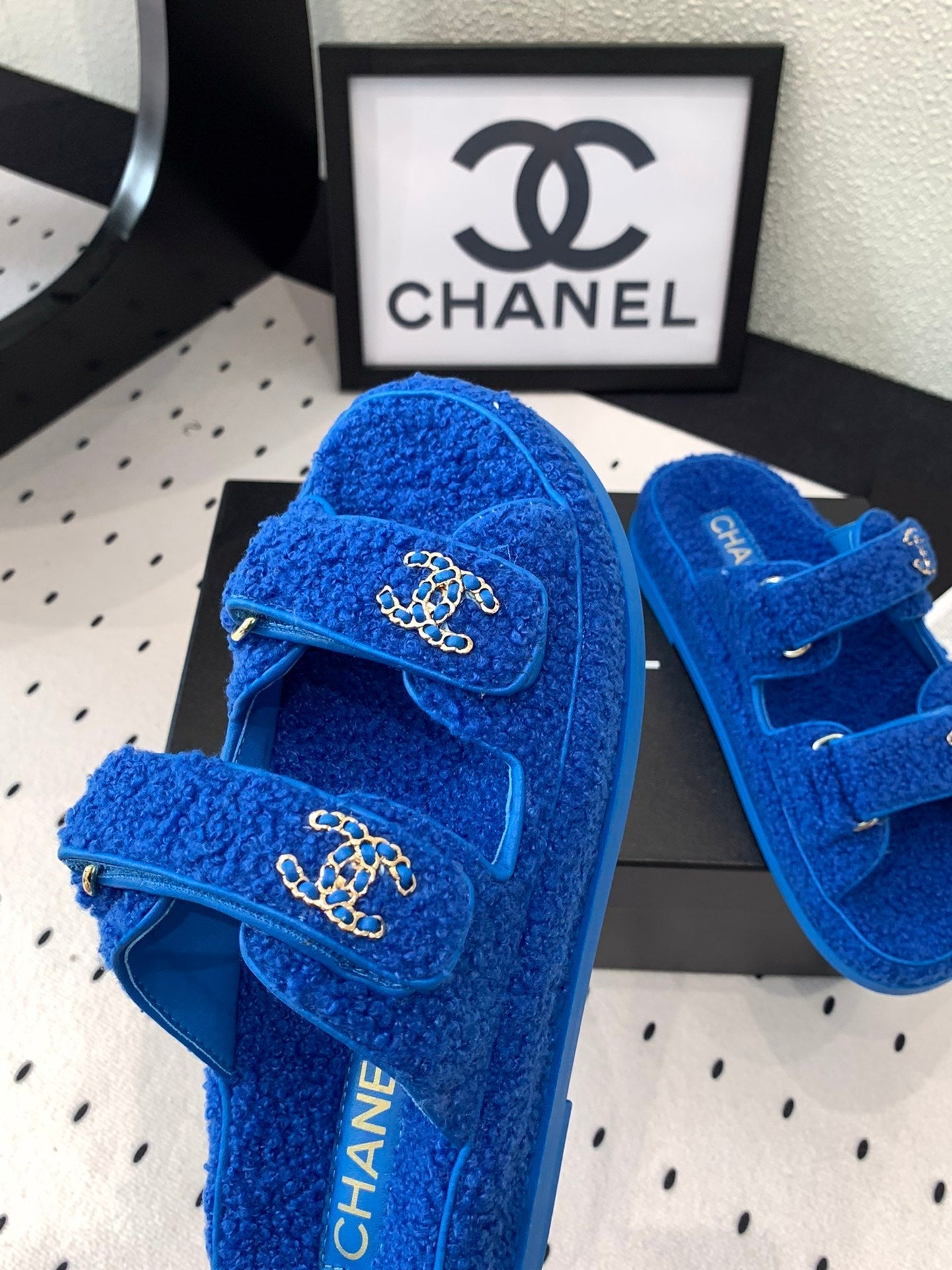 CC DAD SANDAL MULE IN AZURE BLUE LAMB FUR - 35