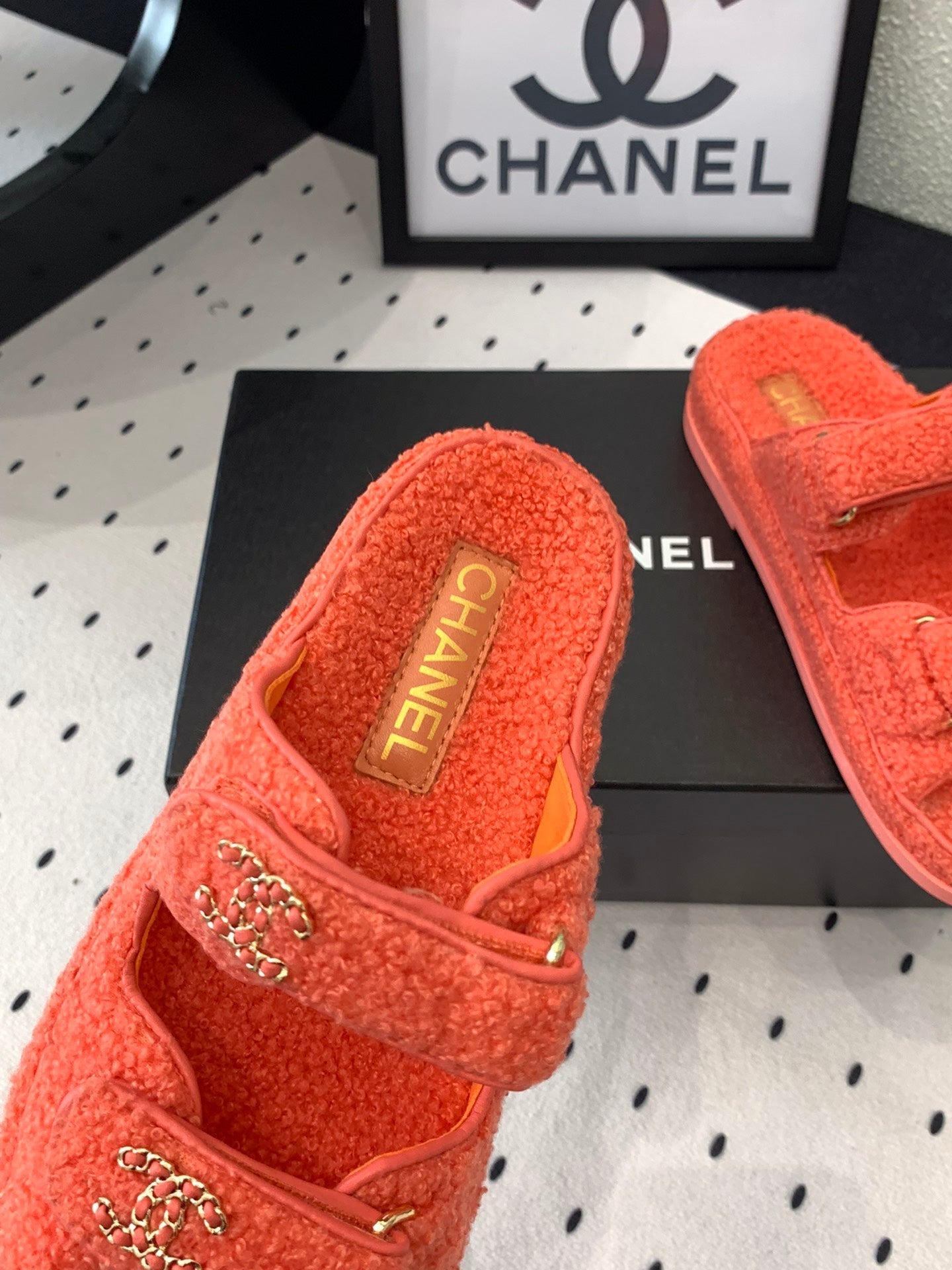 CC DAD SANDAL MULE IN RED ORANGE LAMB FUR - 35