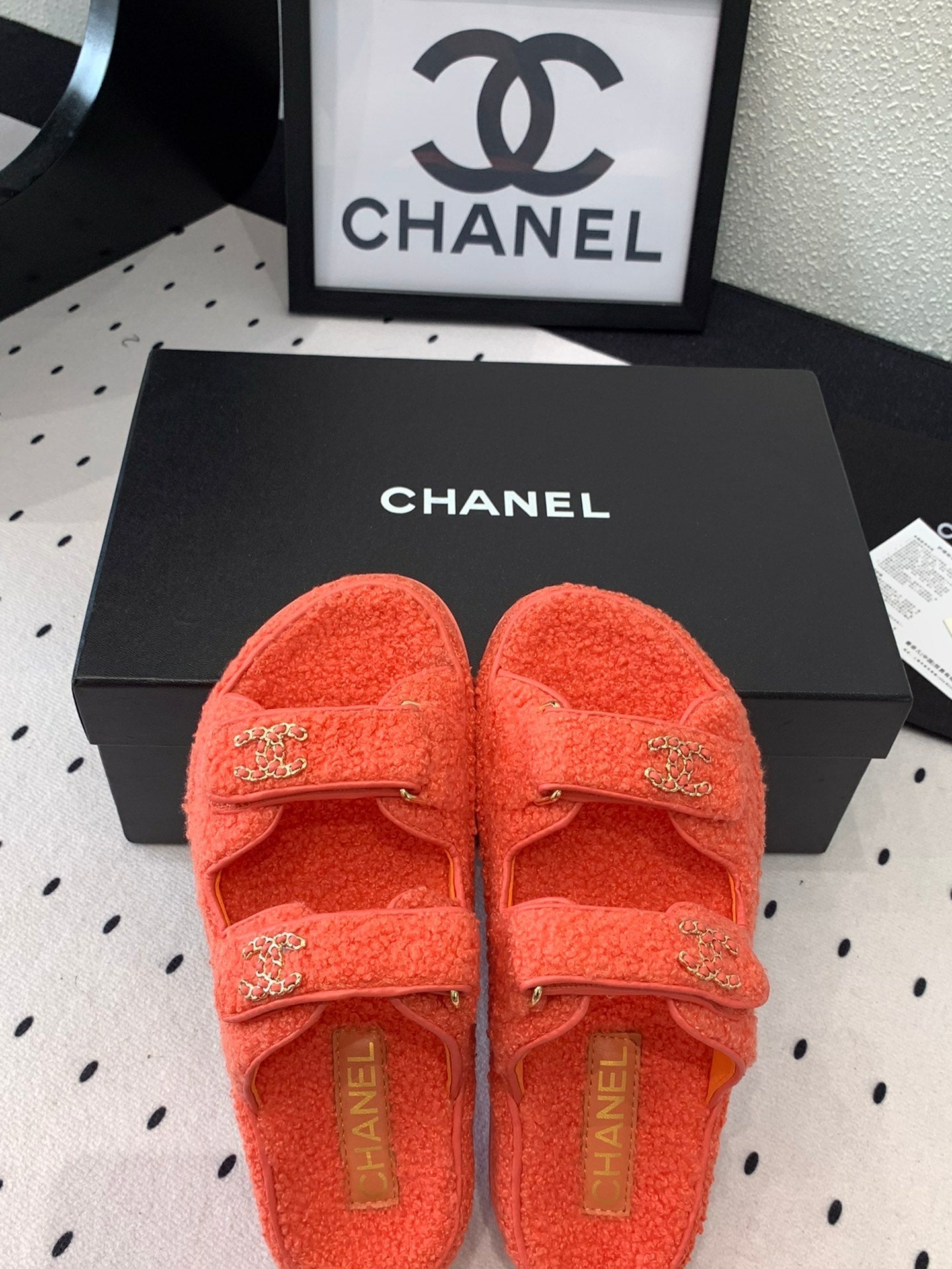 CC DAD SANDAL MULE IN RED ORANGE LAMB FUR - 35