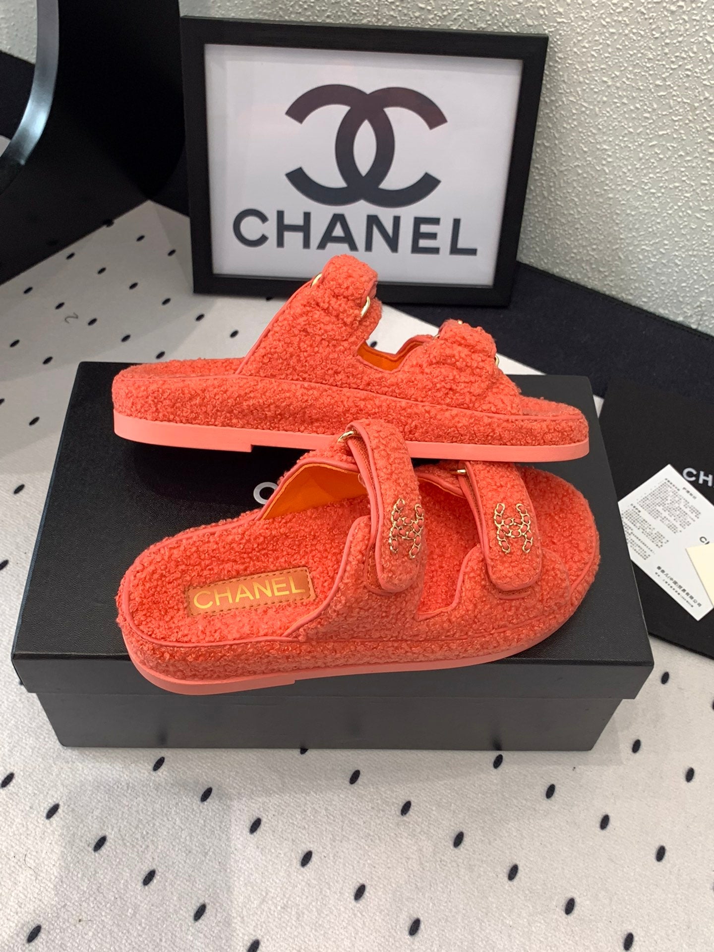 CC DAD SANDAL MULE IN RED ORANGE LAMB FUR - 35