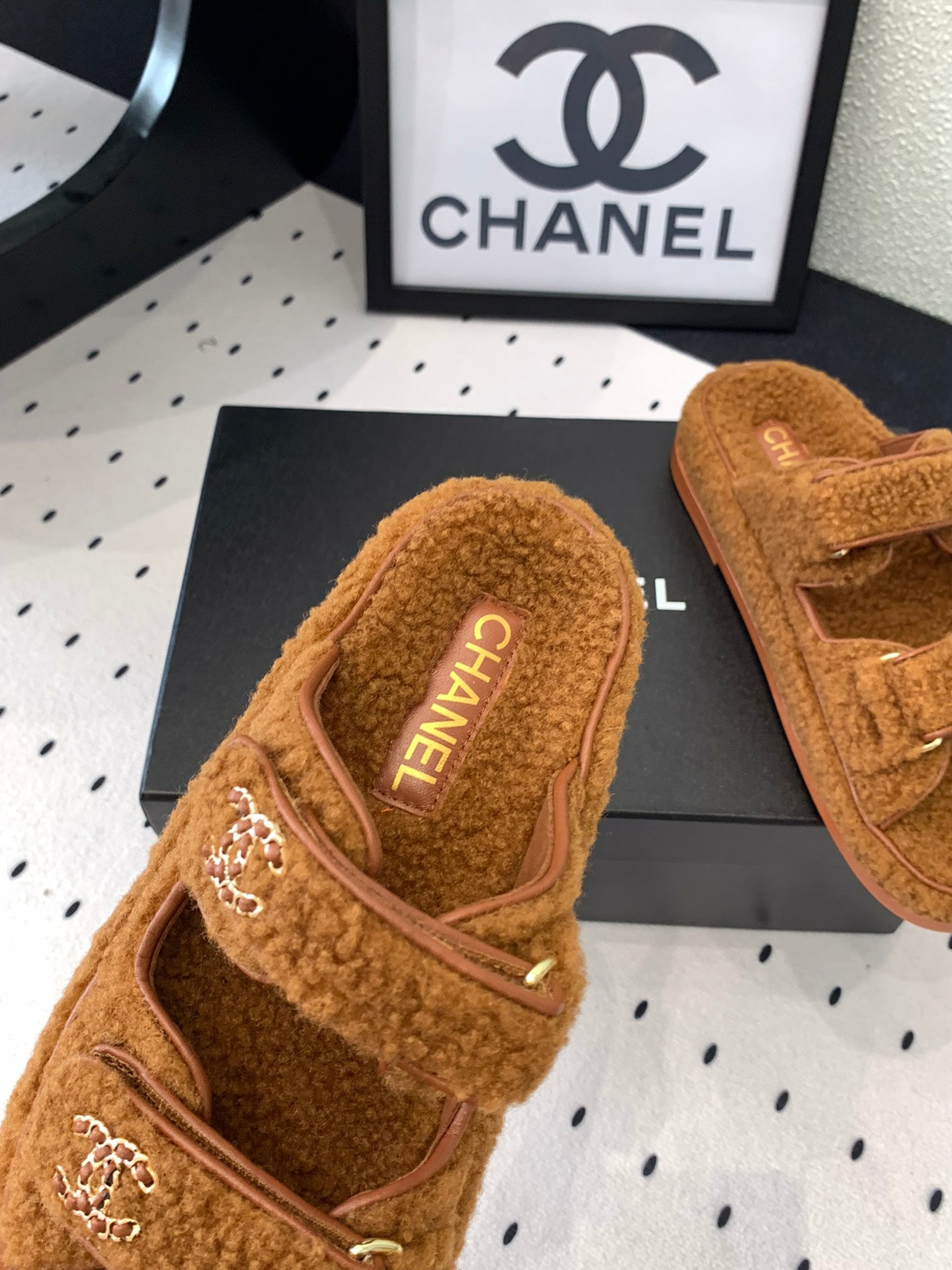 CC DAD SANDAL MULE IN BRONZE BROWN LAMB FUR - 35