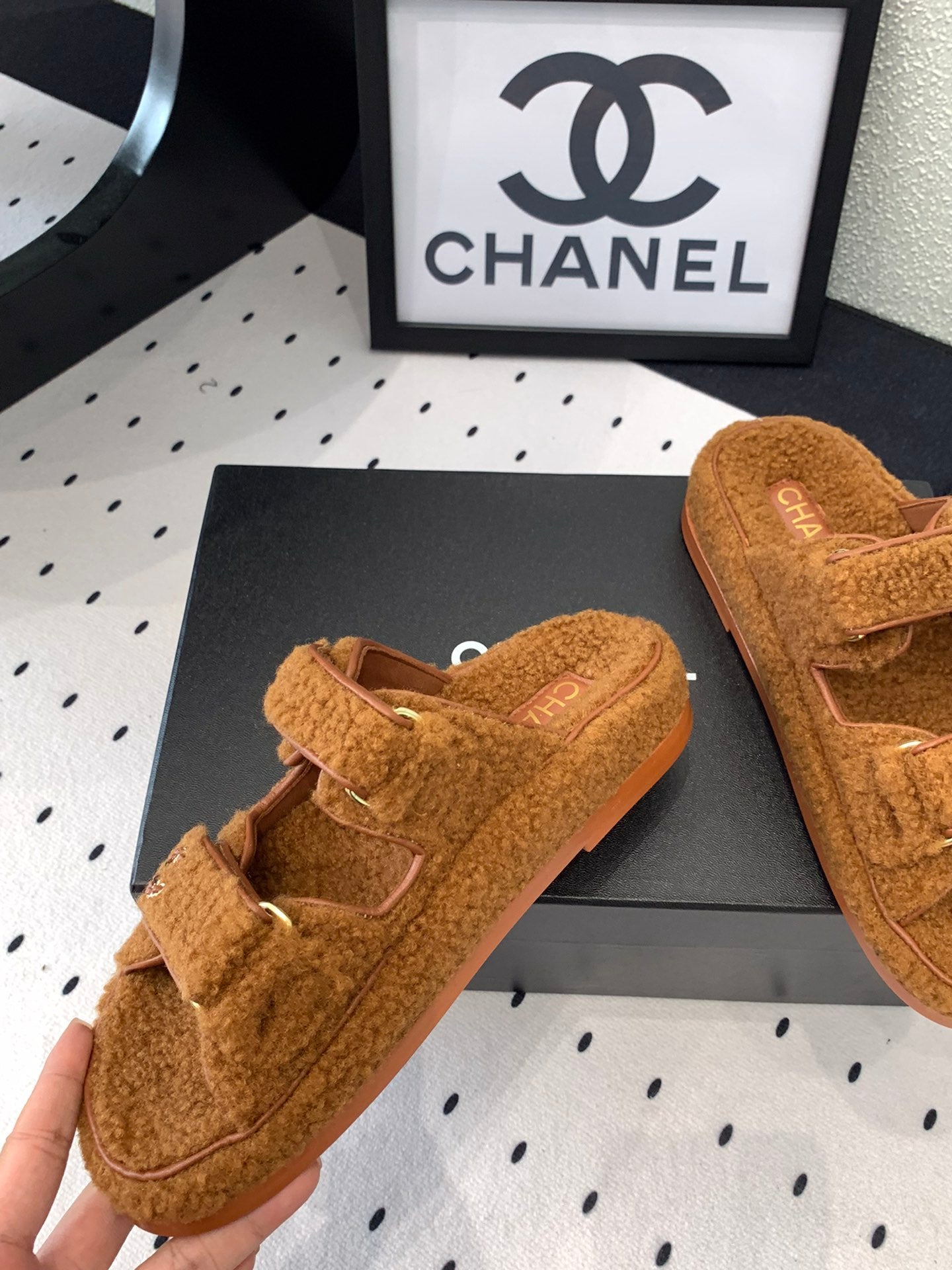CC DAD SANDAL MULE IN BRONZE BROWN LAMB FUR - 35