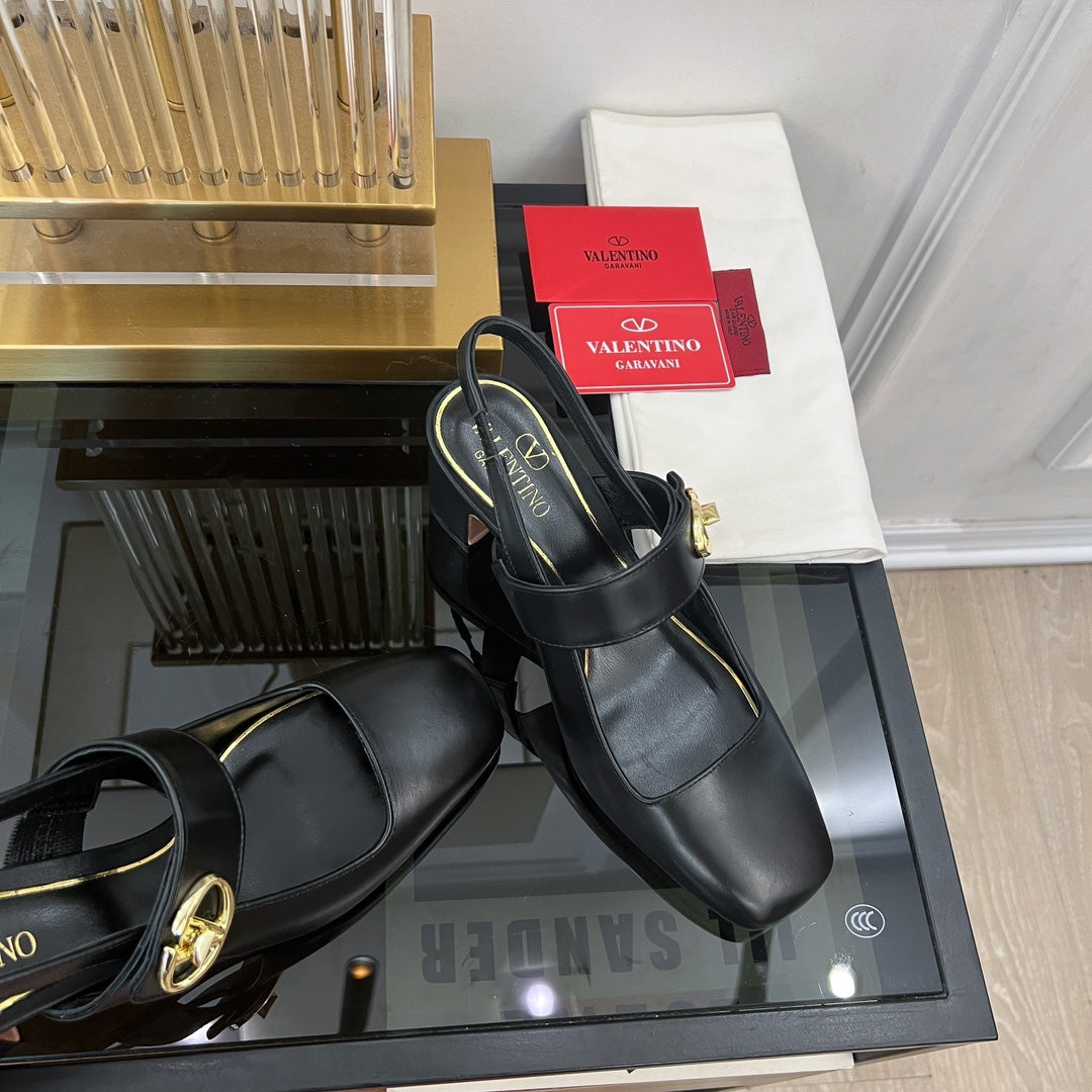 MARY-JANE VLOGO LOCKER SLINGBACK PUMPS BLACK SHEEPSKIN 60 MM - 35