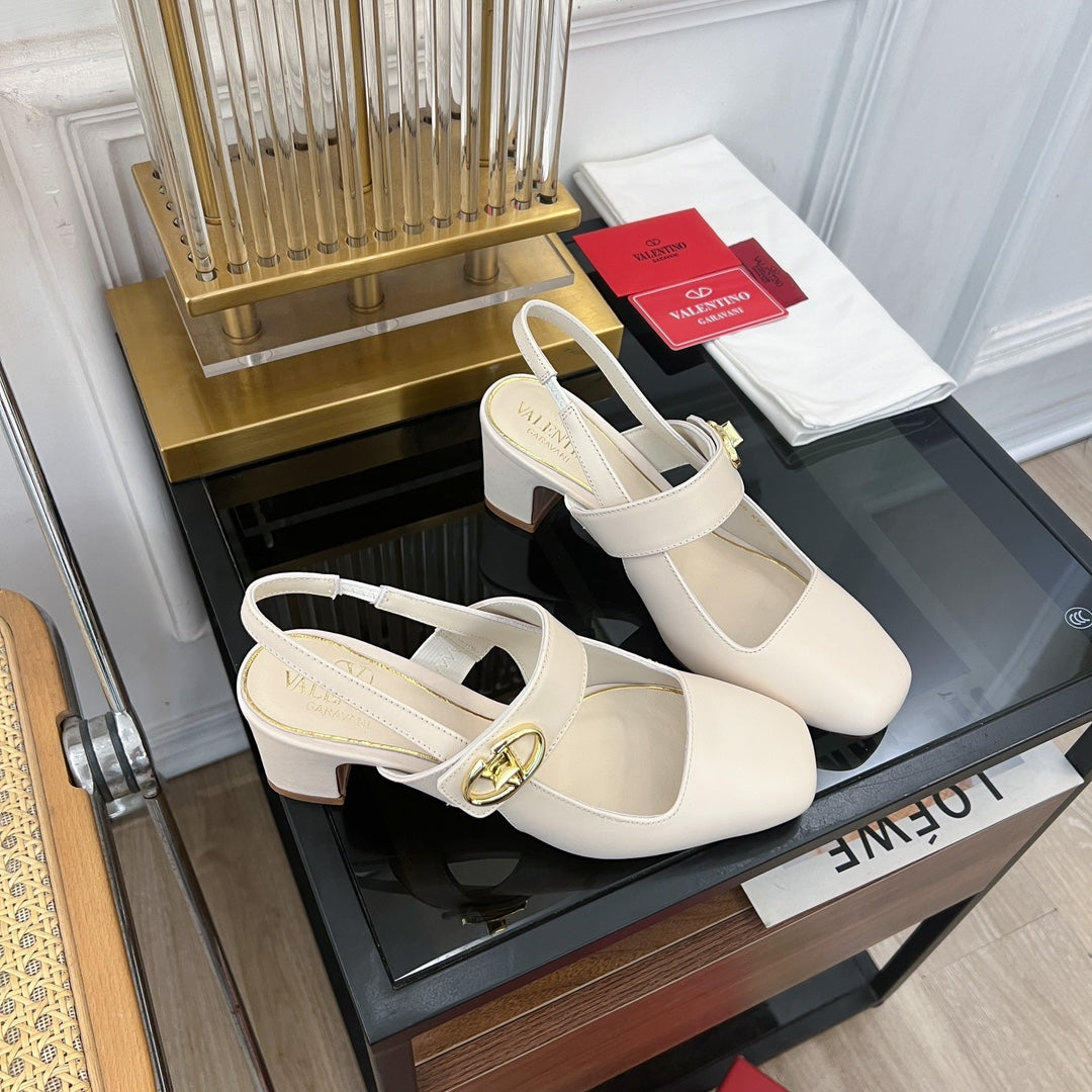 MARY-JANE VLOGO LOCKER SLINGBACK PUMPS WHITE SHEEPSKIN 60 MM - 35
