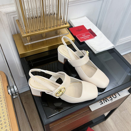 MARY-JANE VLOGO LOCKER SLINGBACK PUMPS WHITE SHEEPSKIN 60 MM - 35