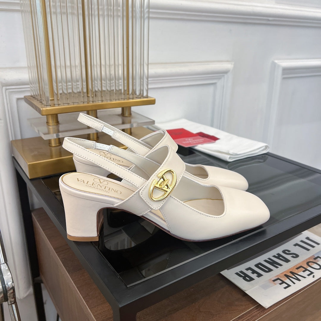 MARY-JANE VLOGO LOCKER SLINGBACK PUMPS WHITE SHEEPSKIN 60 MM - 35