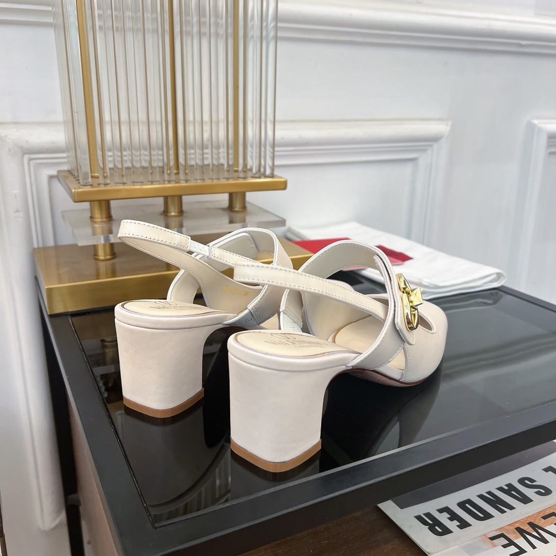 MARY-JANE VLOGO LOCKER SLINGBACK PUMPS WHITE SHEEPSKIN 60 MM - 35