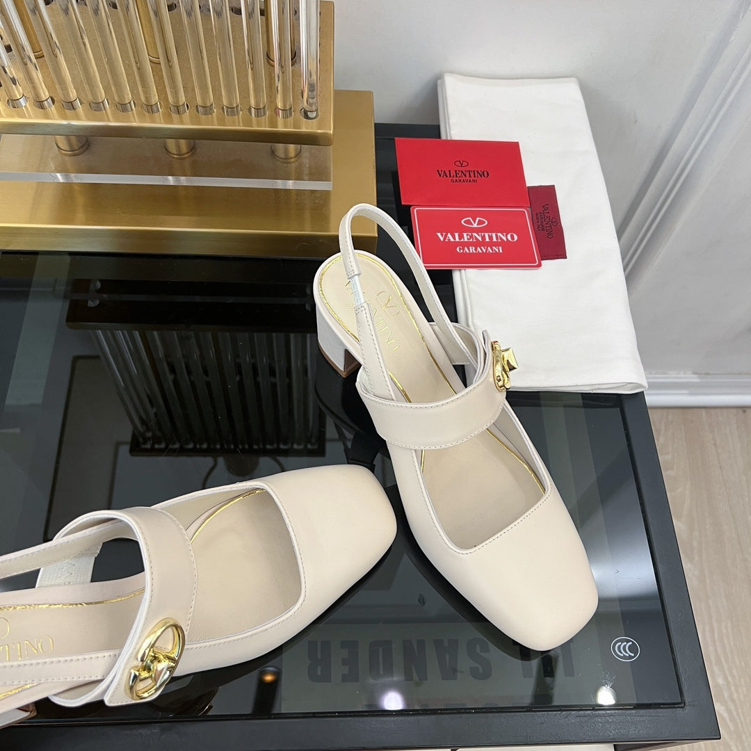 MARY-JANE VLOGO LOCKER SLINGBACK PUMPS WHITE SHEEPSKIN 60 MM - 35