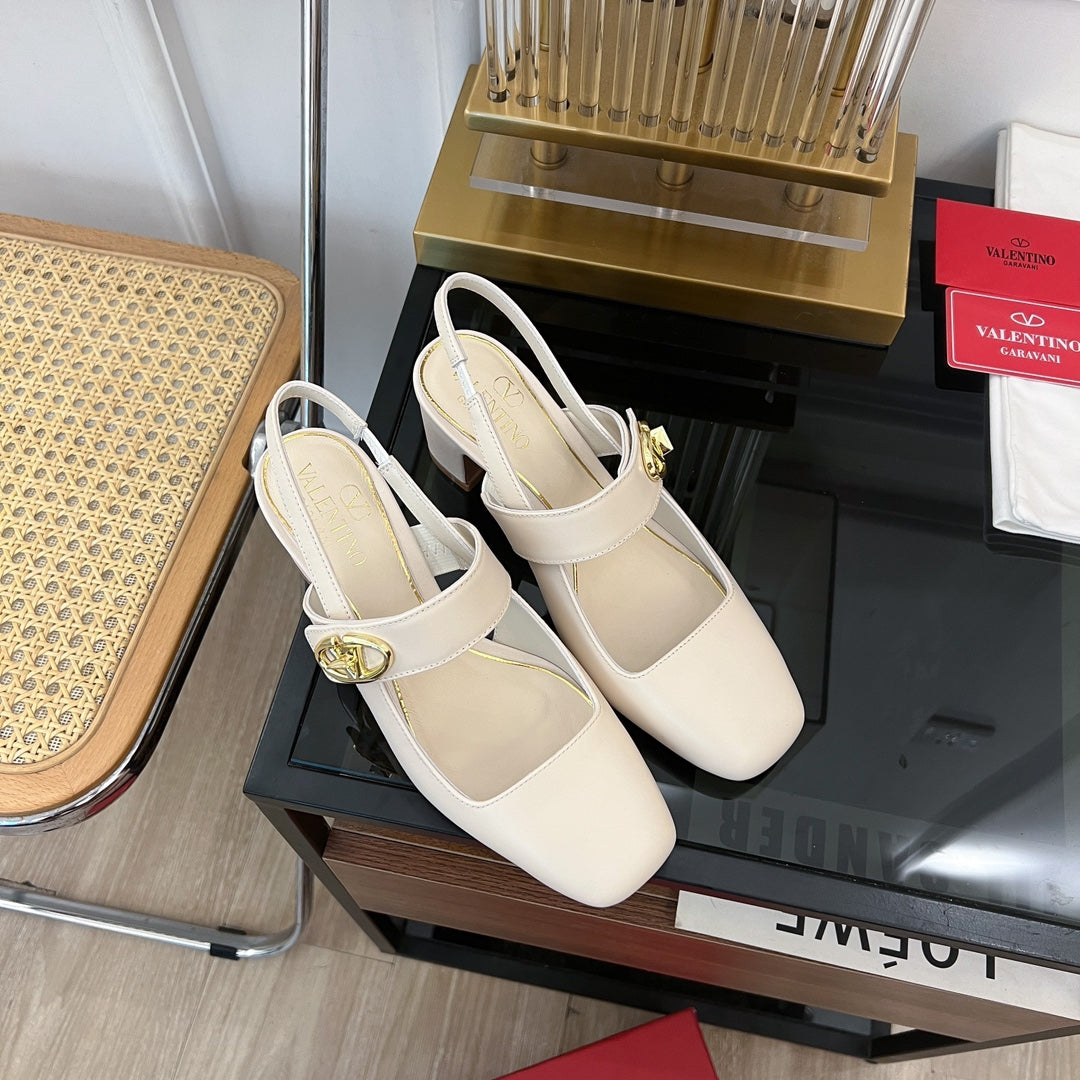 MARY-JANE VLOGO LOCKER SLINGBACK PUMPS WHITE SHEEPSKIN 60 MM - 35