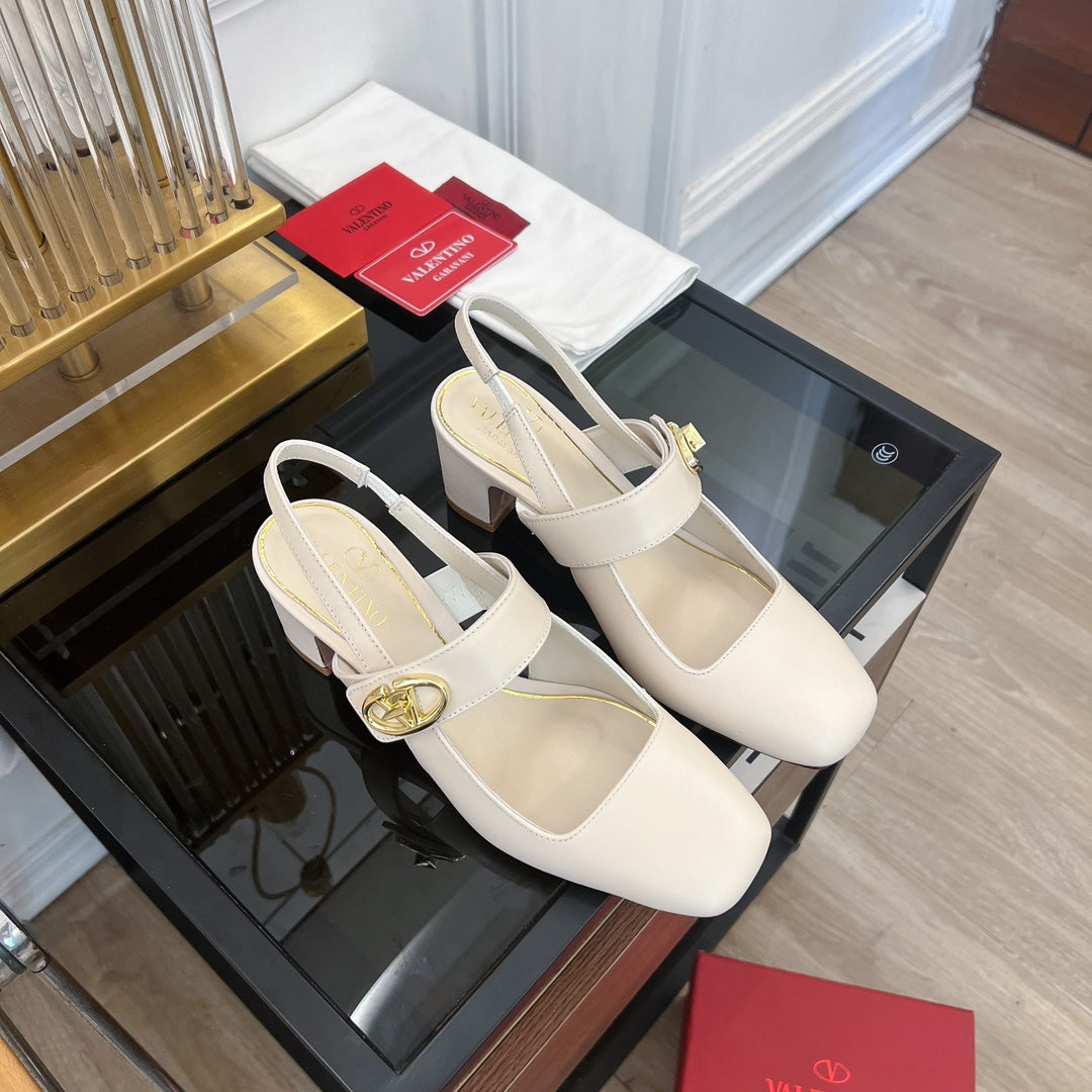 MARY-JANE VLOGO LOCKER SLINGBACK PUMPS WHITE SHEEPSKIN 60 MM - 35