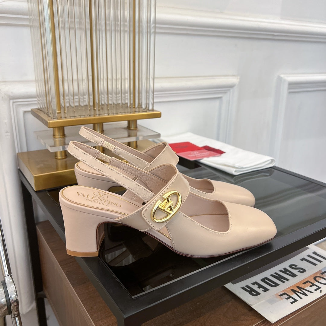 MARY-JANE VLOGO LOCKER SLINGBACK PUMPS BEIGE TAN SHEEPSKIN 60 MM - 35