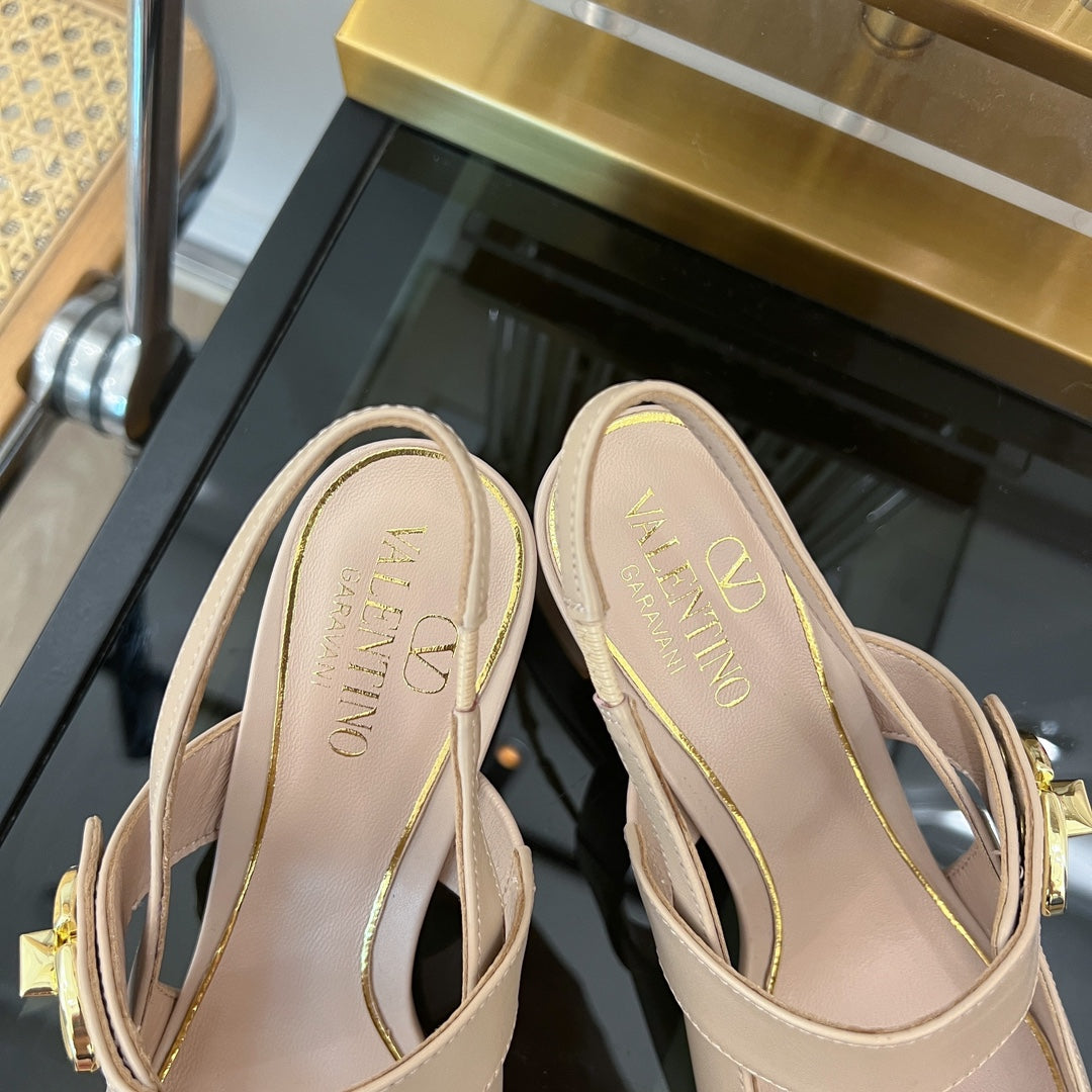 MARY-JANE VLOGO LOCKER SLINGBACK PUMPS BEIGE TAN SHEEPSKIN 60 MM - 35