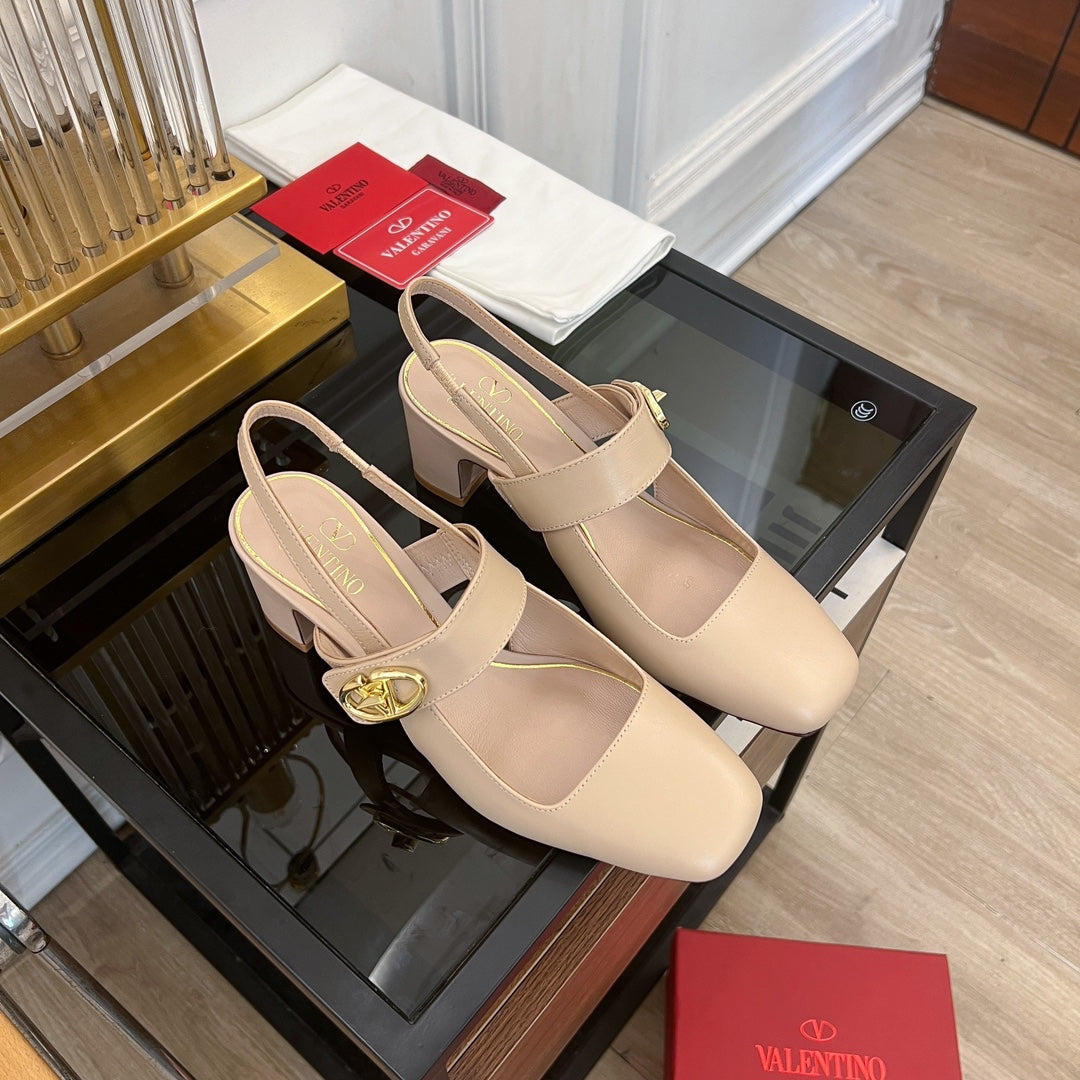 MARY-JANE VLOGO LOCKER SLINGBACK PUMPS BEIGE TAN SHEEPSKIN 60 MM - 35